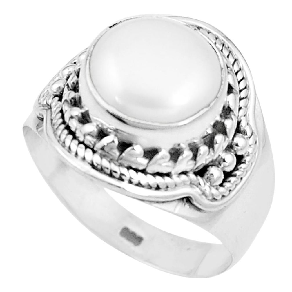 5.52cts natural white pearl 925 sterling silver solitaire ring size 7.5 p17394