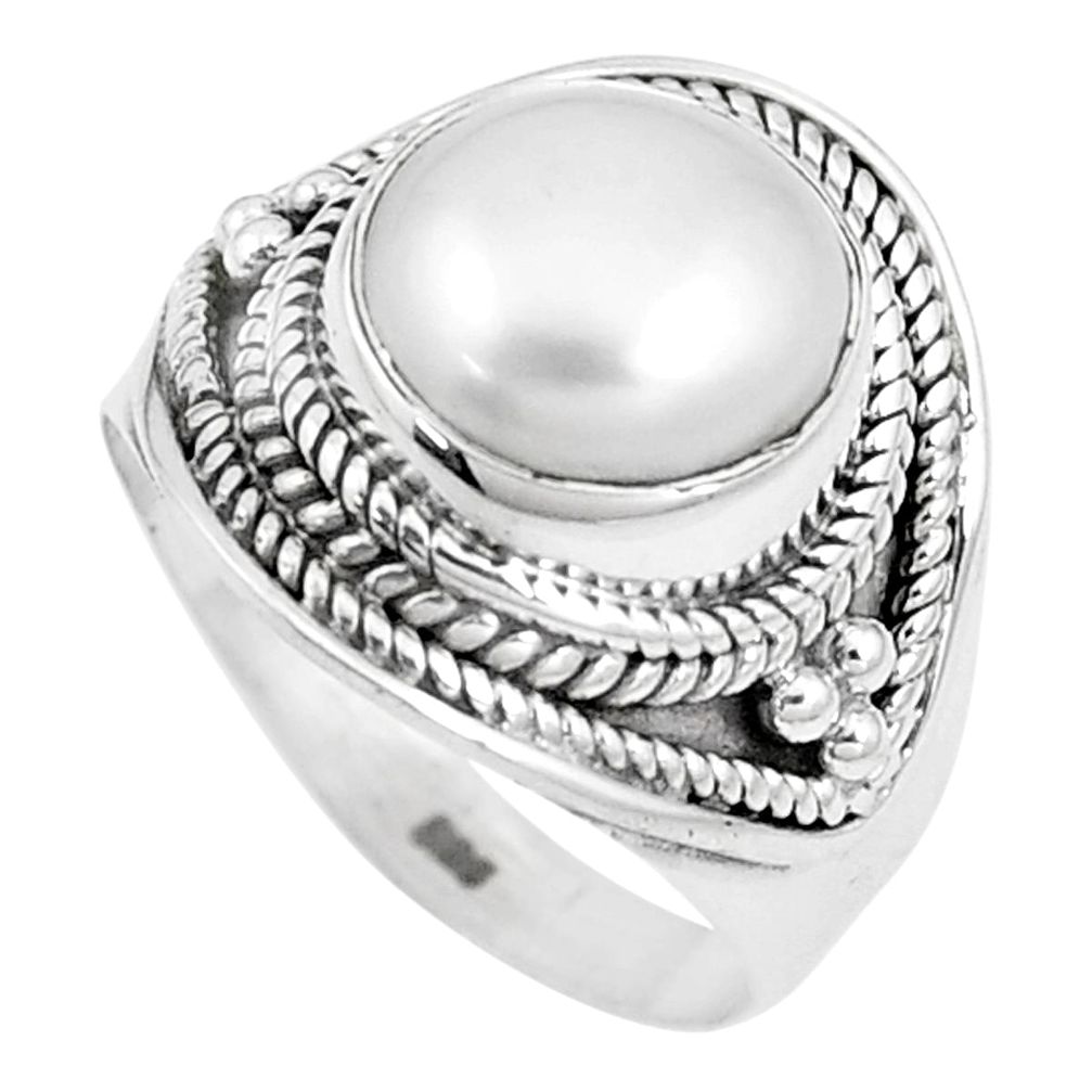 5.42cts natural white pearl 925 sterling silver solitaire ring size 6.5 p17397
