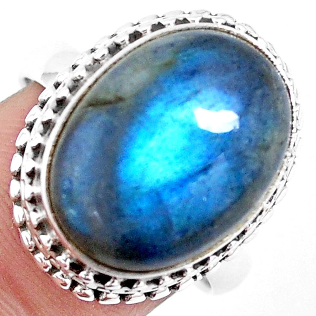 11.83cts natural blue labradorite 925 silver solitaire ring size 7.5 p17463