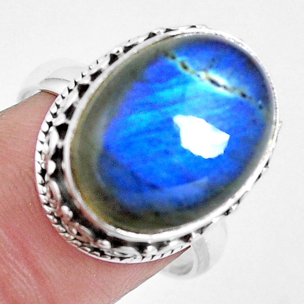 10.85cts natural blue labradorite 925 silver solitaire ring size 8 p17474