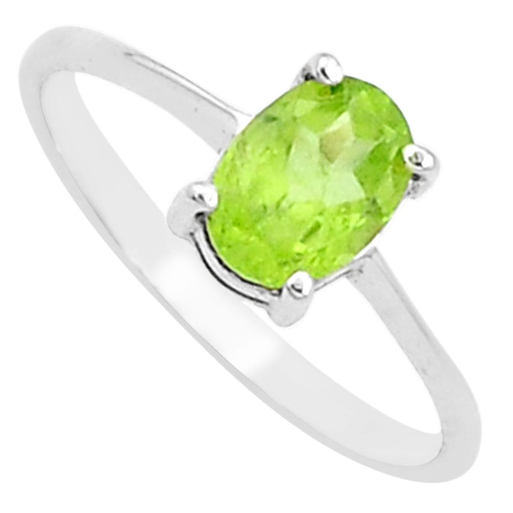 925 silver 1.70cts natural green peridot oval solitaire ring size 7 p18109