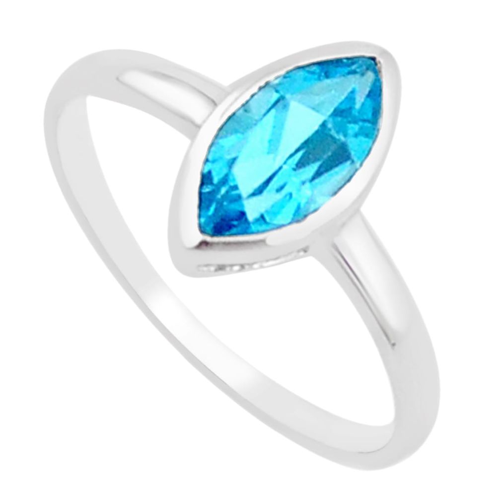 925 sterling silver 2.23cts natural blue topaz solitaire ring size 7.5 p18128