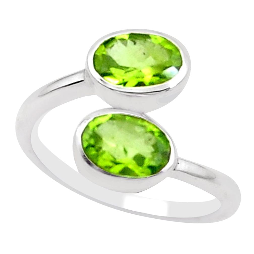 3.03cts natural green peridot 925 silver solitaire ring jewelry size 7.5 p18184
