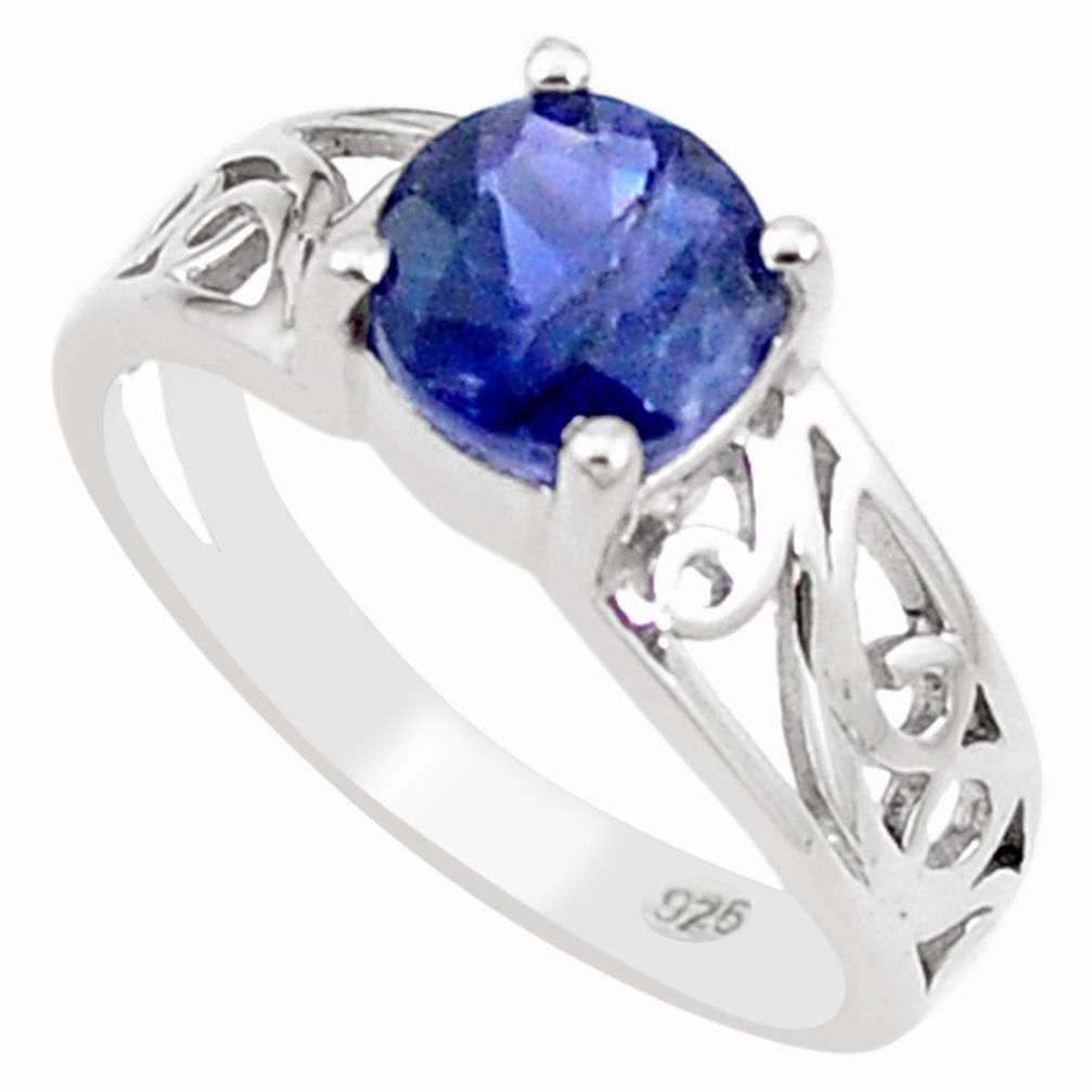 2.72cts natural blue iolite 925 sterling silver solitaire ring size 8.5 p18203