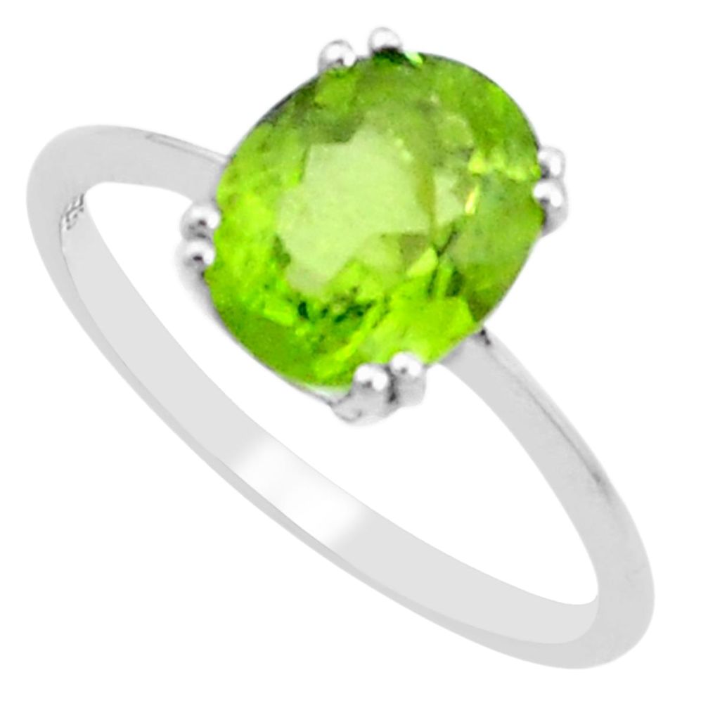 3.95cts natural green peridot 925 silver solitaire ring jewelry size 7.5 p18258