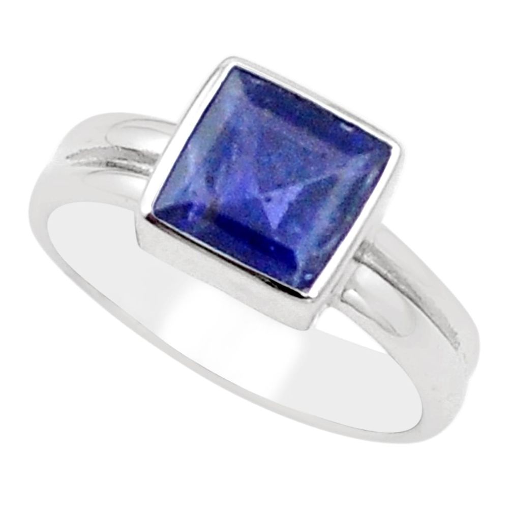 3.29cts natural blue iolite 925 sterling silver solitaire ring size 5.5 p18266