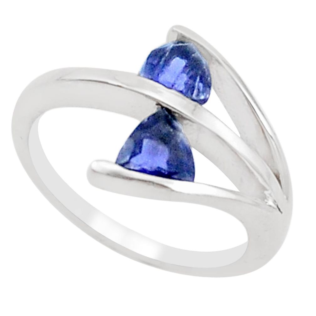 2.02cts natural blue iolite 925 sterling silver solitaire ring size 5.5 p18301