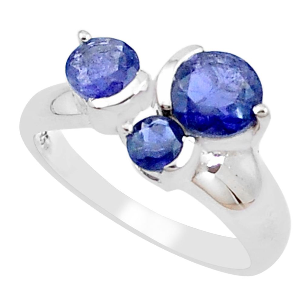 2.93cts natural blue iolite 925 sterling silver solitaire ring size 7.5 p18355