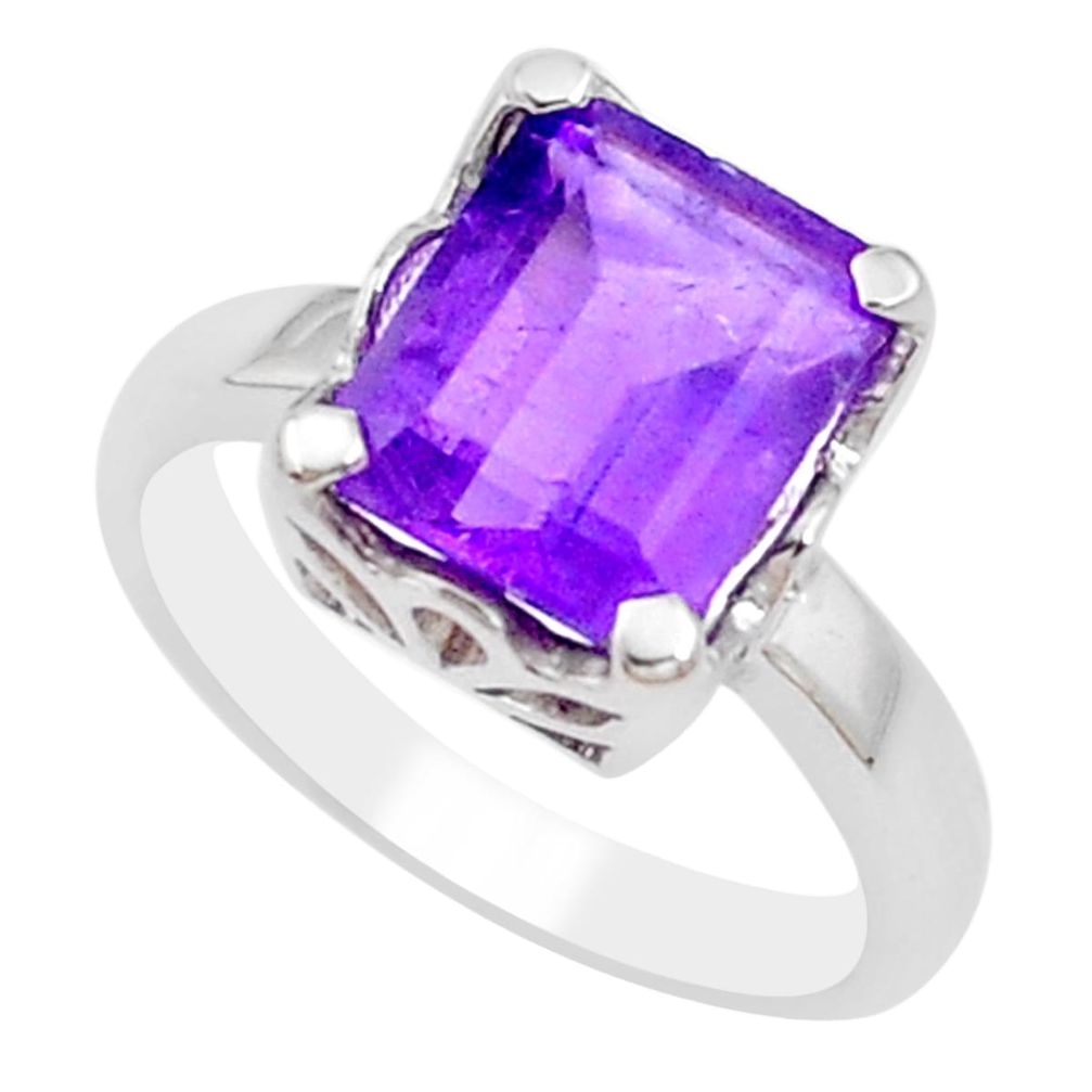 3.87cts natural purple amethyst 925 silver solitaire ring size 7.5 p18368