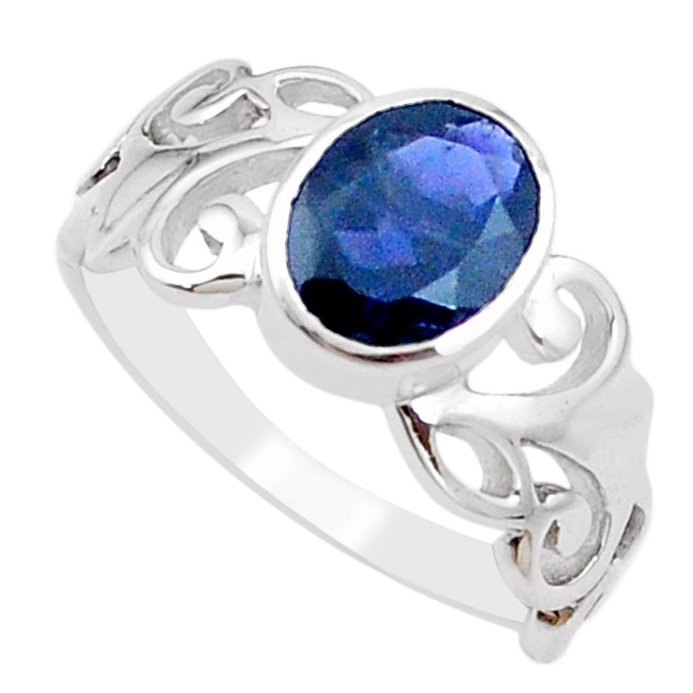 3.01cts natural blue iolite 925 sterling silver solitaire ring size 7.5 p18397