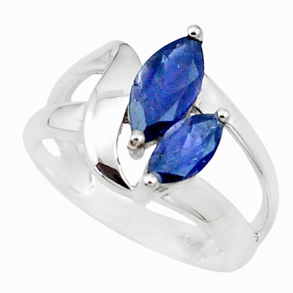 4.21cts natural blue iolite 925 sterling silver solitaire ring size 5.5 p18460