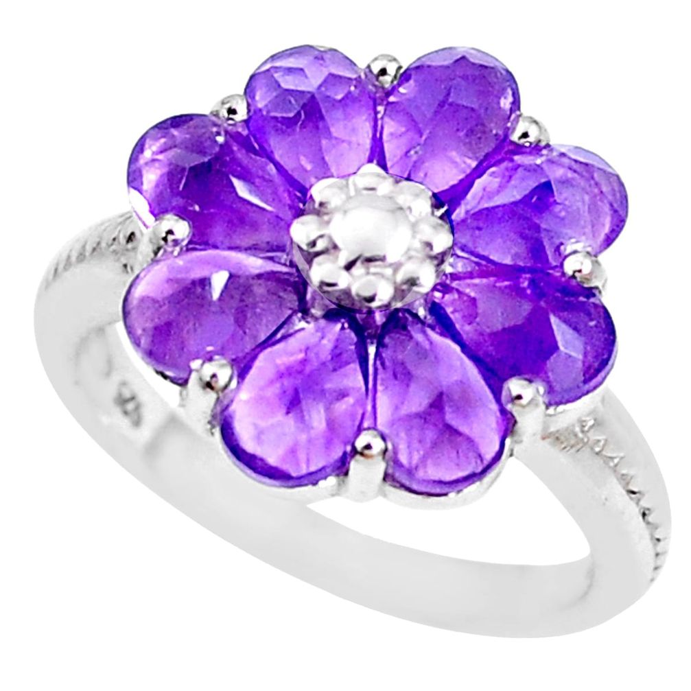 7.12cts natural purple amethyst 925 sterling silver flower ring size 6.5 p18568