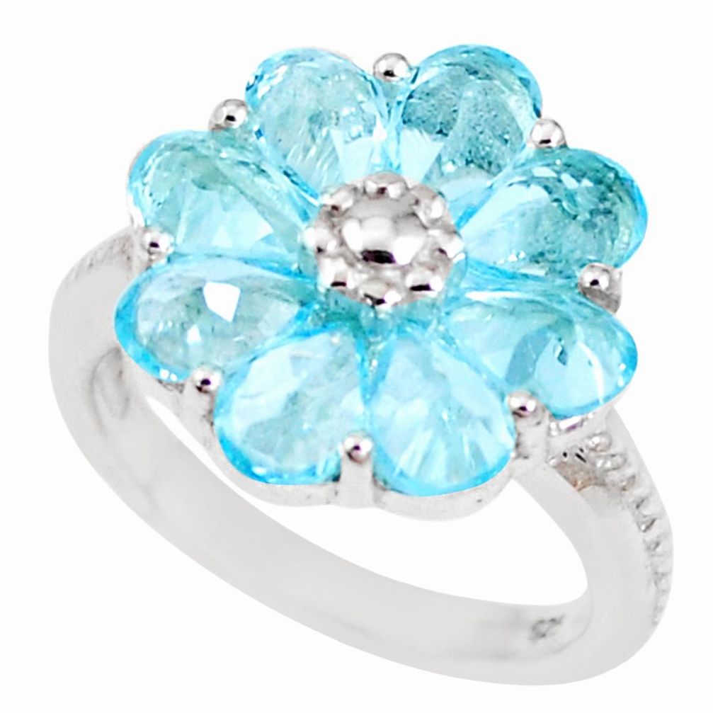 7.40cts natural blue topaz 925 sterling silver flower ring size 5.5 p18569