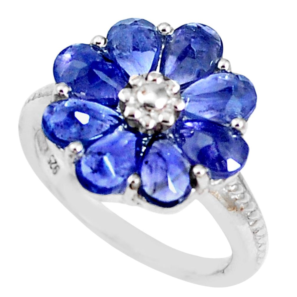 925 sterling silver 7.31cts natural blue iolite flower ring size 6.5 p18576