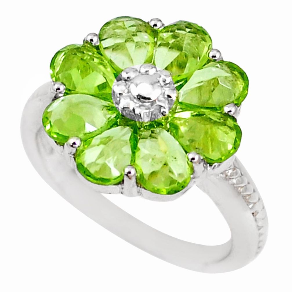7.32cts natural green peridot 925 sterling silver flower ring size 5.5 p18578