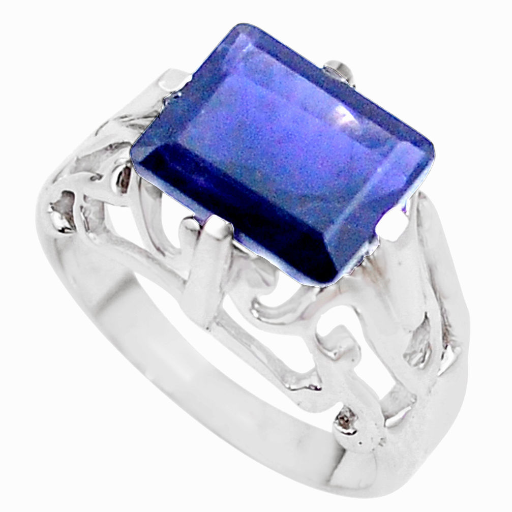 4.71cts natural blue iolite 925 sterling silver ring jewelry size 8.5 p18585