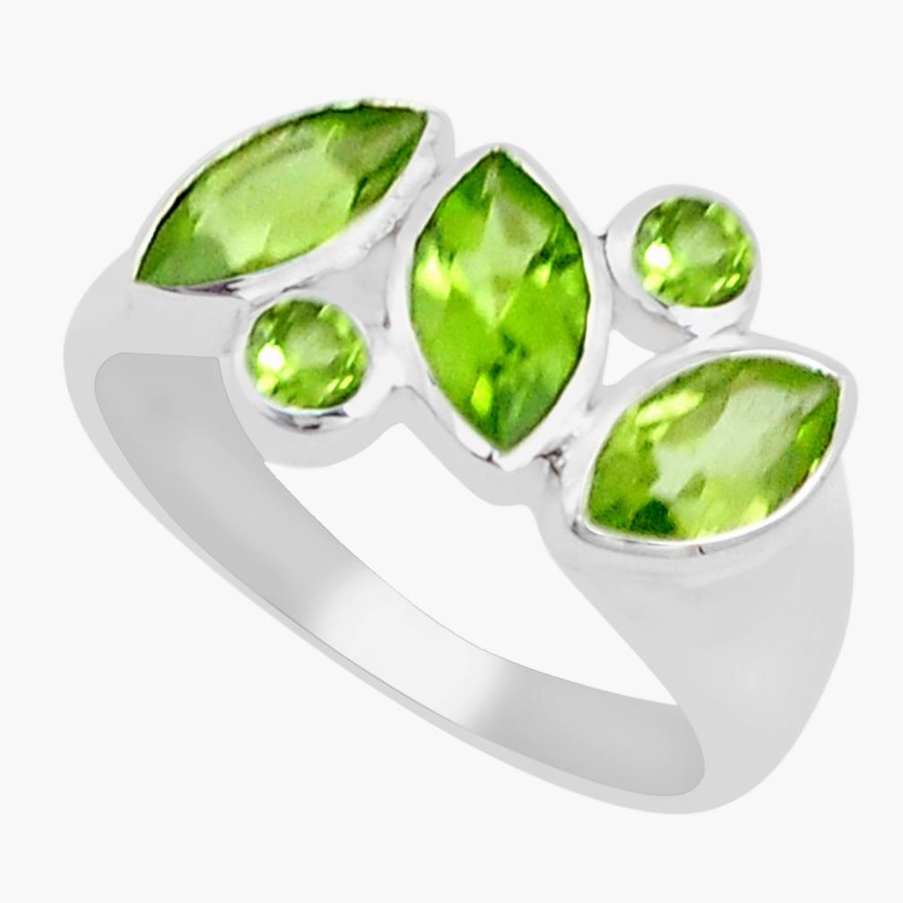 925 sterling silver 4.73cts natural green peridot ring jewelry size 7.5 p18612