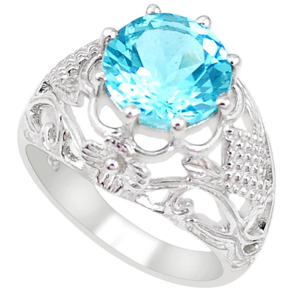 925 sterling silver 6.20cts natural blue topaz solitaire ring size 8.5 p18637