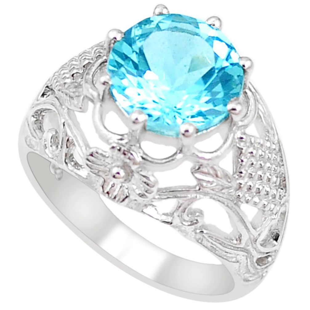 6.02cts natural blue topaz 925 sterling silver solitaire ring size 6.5 p18638