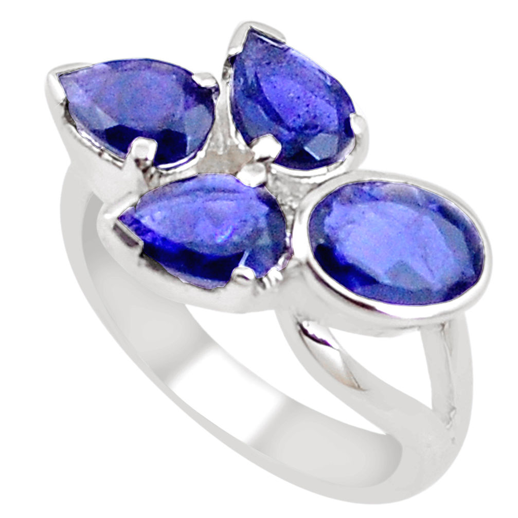 6.58cts natural blue iolite 925 sterling silver ring jewelry size 6.5 p18645