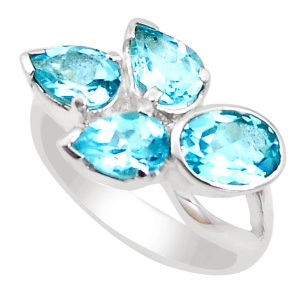 6.83cts natural blue topaz 925 sterling silver ring jewelry size 7.5 p18654