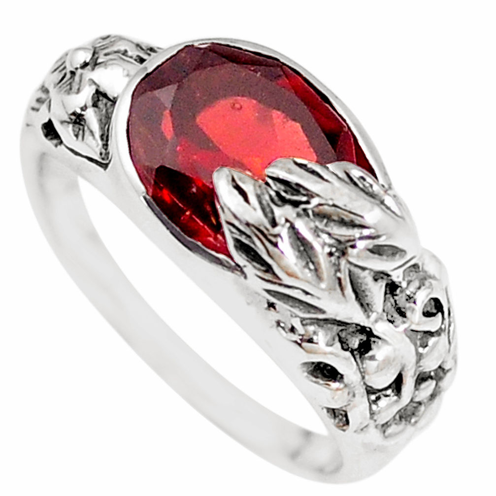 5.60cts natural red garnet 925 sterling silver solitaire ring size 8.5 p18671