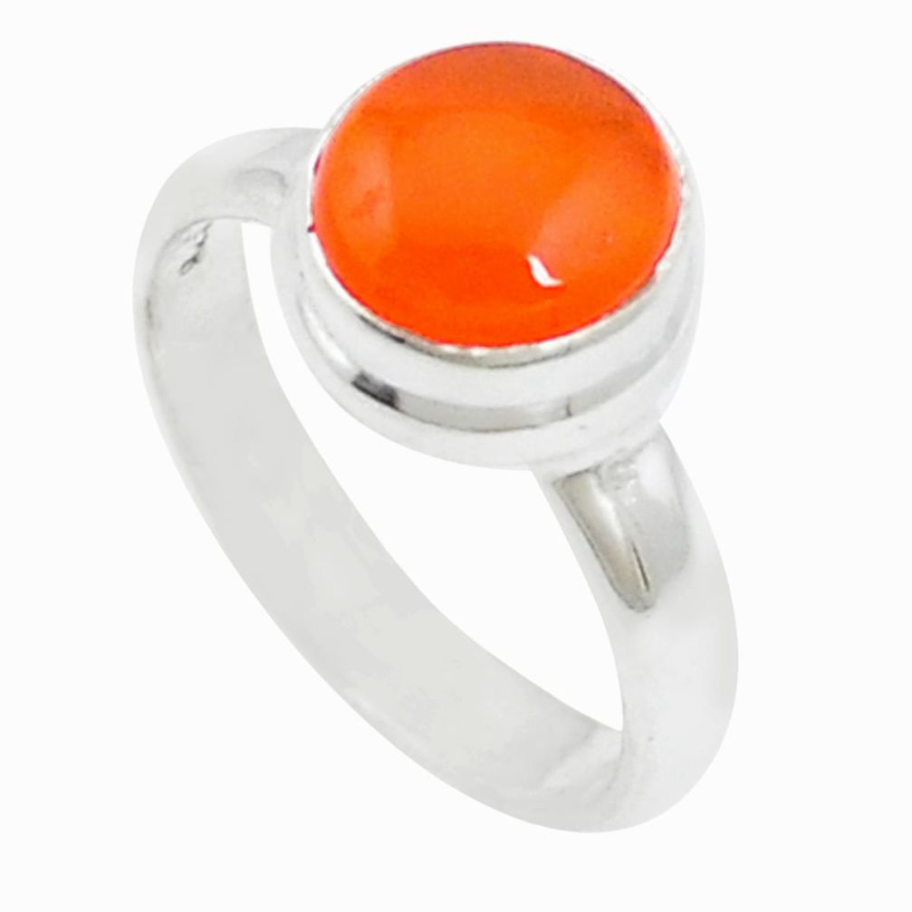 Natural orange mexican fire opal 925 silver solitaire ring size 6.5 p18741