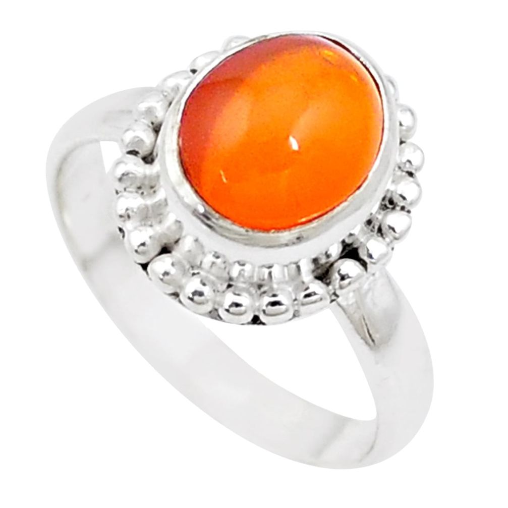 5.07cts natural orange mexican fire opal silver solitaire ring size 8.5 p18744