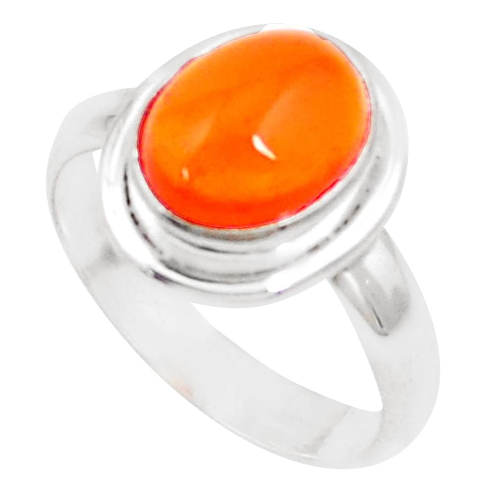 4.47cts natural orange mexican fire opal silver solitaire ring size 6.5 p18754