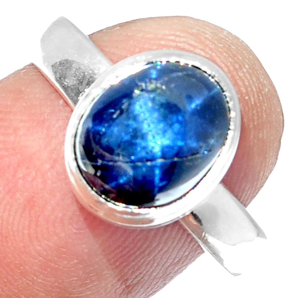 4.52cts NATURAL BLUE STAR SAPPHIRE 925 SILVER SOLITAIRE RING SIZE 7.5 P18826