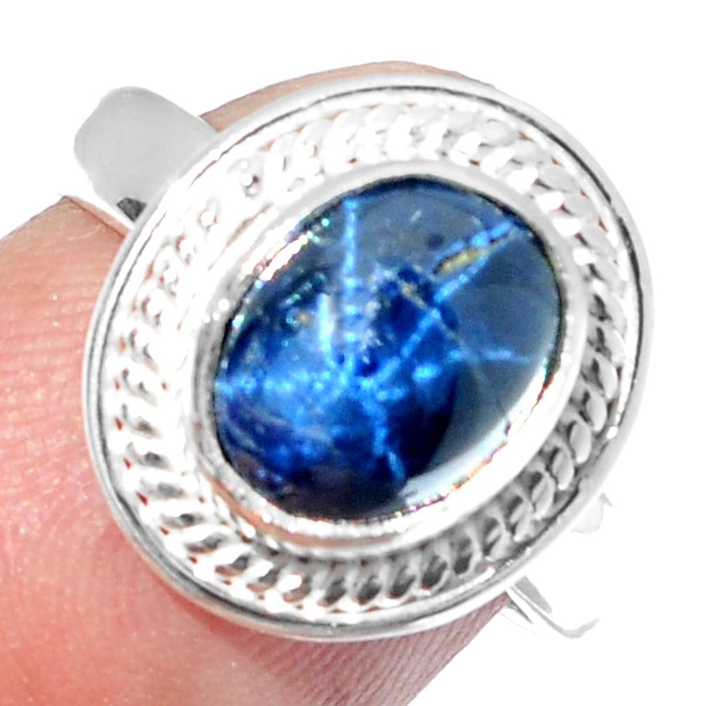 4.26cts NATURAL BLUE STAR SAPPHIRE 925 SILVER SOLITAIRE RING SIZE 6 P18829