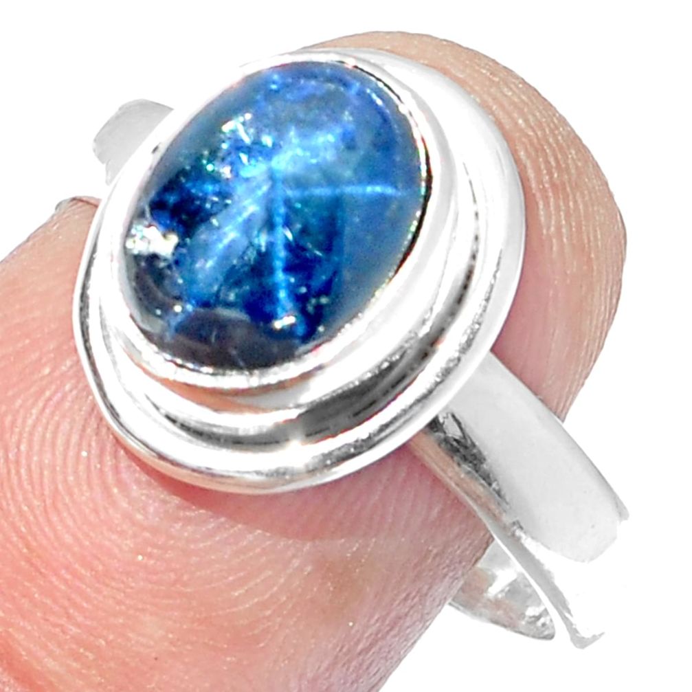 925 SILVER 3.75cts NATURAL BLUE STAR SAPPHIRE SOLITAIRE RING SIZE 8.5 P18830