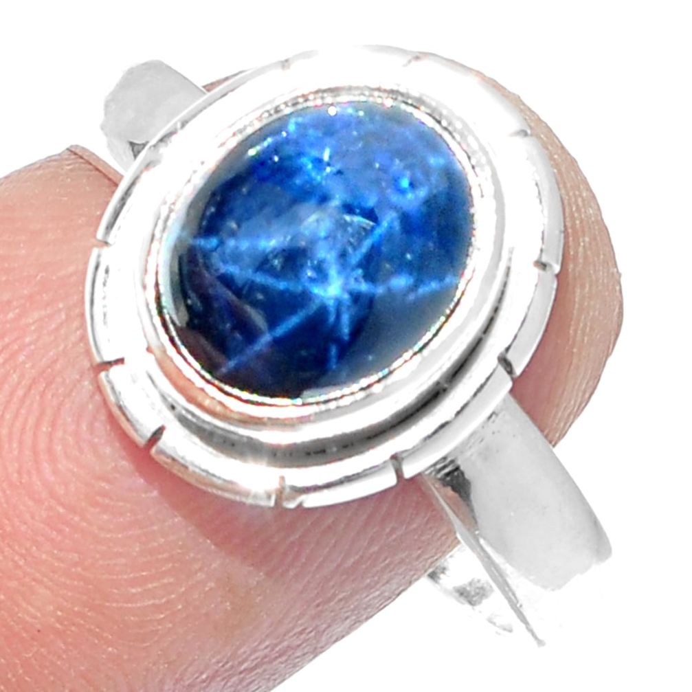 4.53cts NATURAL BLUE STAR SAPPHIRE 925 SILVER SOLITAIRE RING SIZE 8 P18831