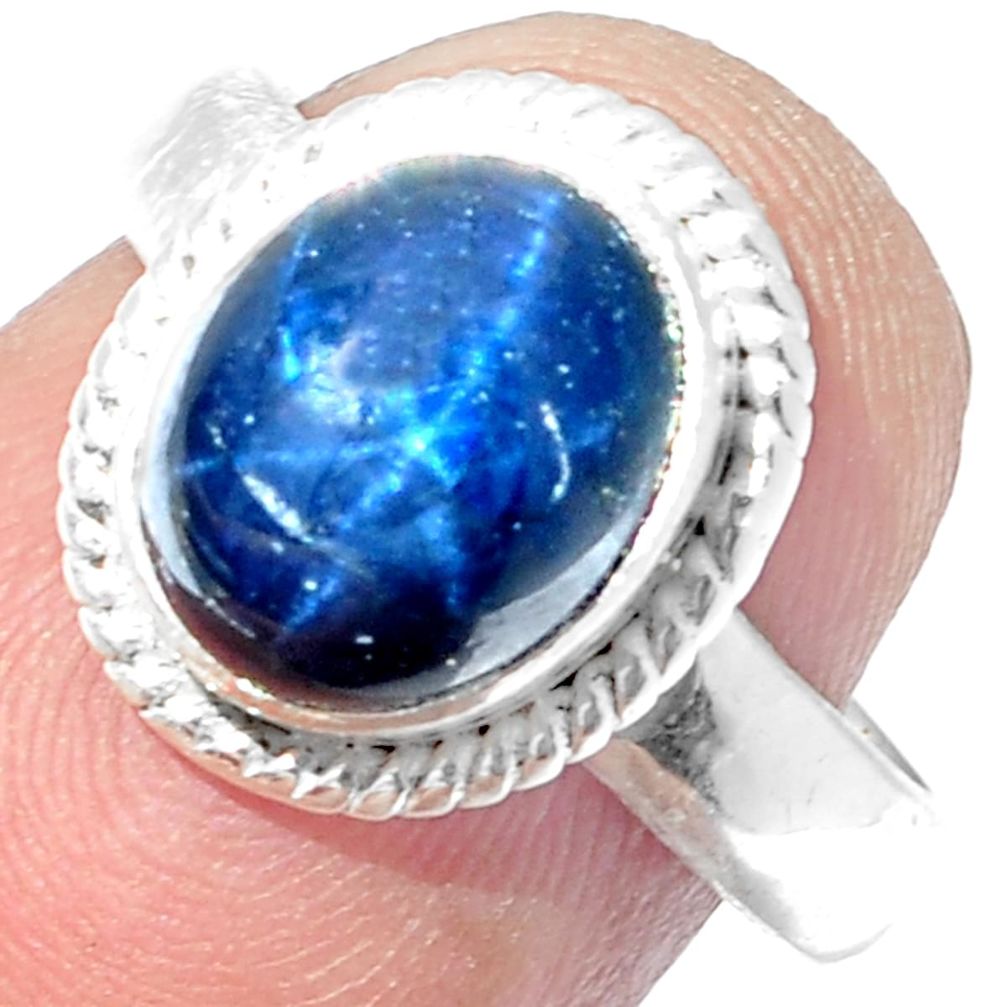 4.30cts NATURAL BLUE STAR SAPPHIRE 925 SILVER SOLITAIRE RING SIZE 5.5 P18832