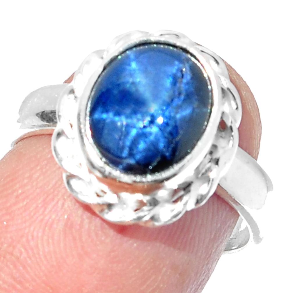 4.46cts NATURAL BLUE STAR SAPPHIRE 925 SILVER SOLITAIRE RING SIZE 6 P18836