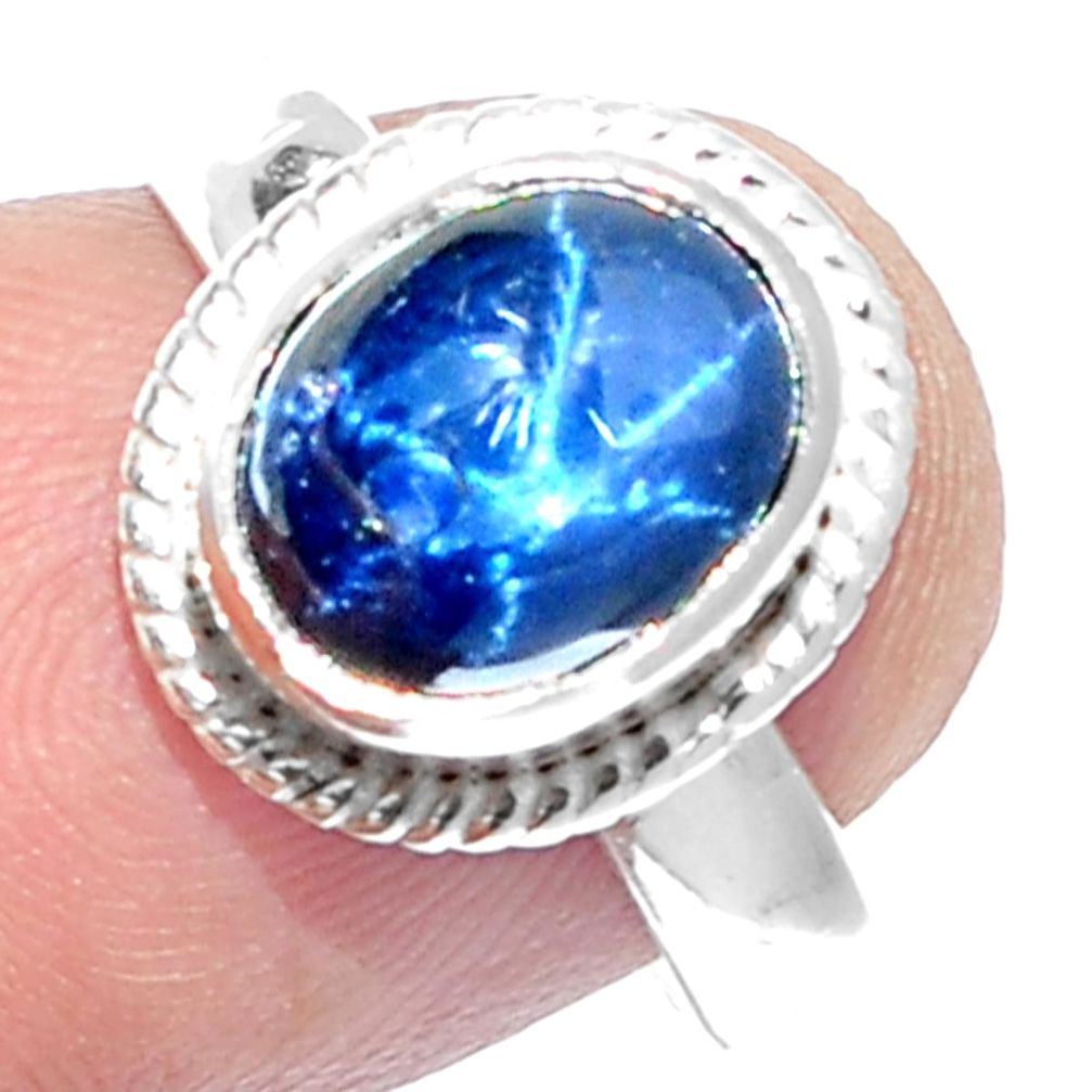 4.03cts NATURAL BLUE STAR SAPPHIRE 925 SILVER SOLITAIRE RING SIZE 6 P18853