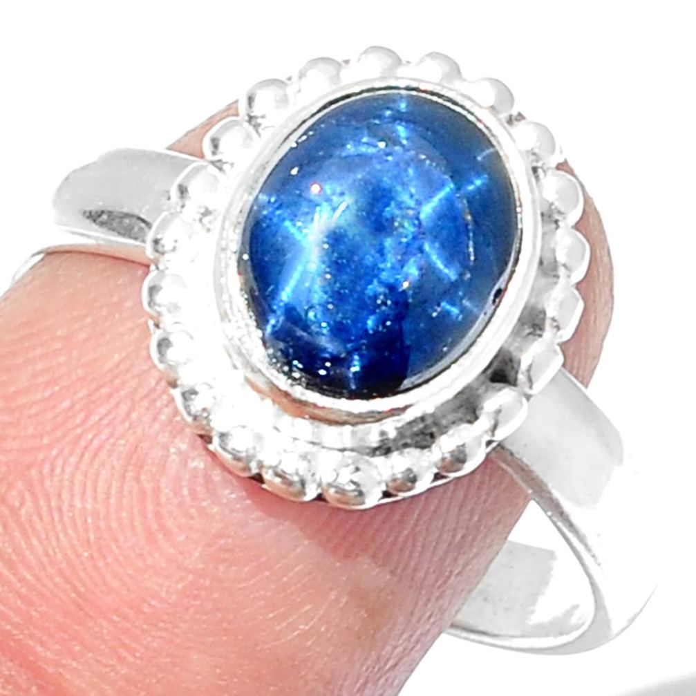 925 SILVER 4.50cts NATURAL BLUE STAR SAPPHIRE SOLITAIRE RING SIZE 9.5 P18855