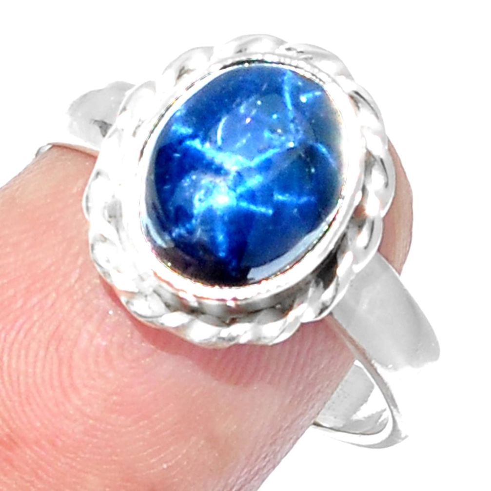 4.37cts NATURAL BLUE STAR SAPPHIRE 925 SILVER SOLITAIRE RING SIZE 7.5 P18857