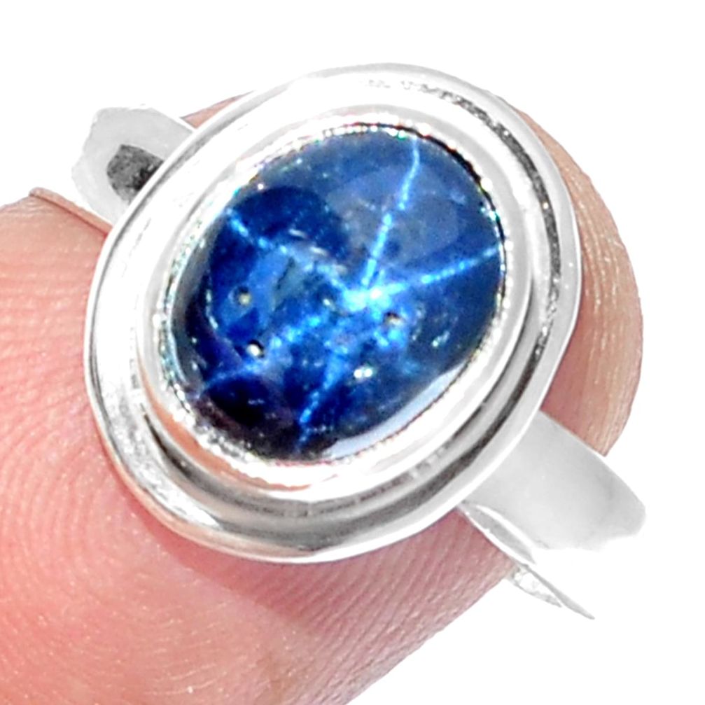 4.02cts NATURAL BLUE STAR SAPPHIRE 925 SILVER SOLITAIRE RING SIZE 7.5 P18858