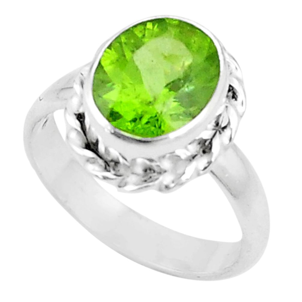 5.13cts natural green peridot 925 silver solitaire ring jewelry size 7.5 p18961