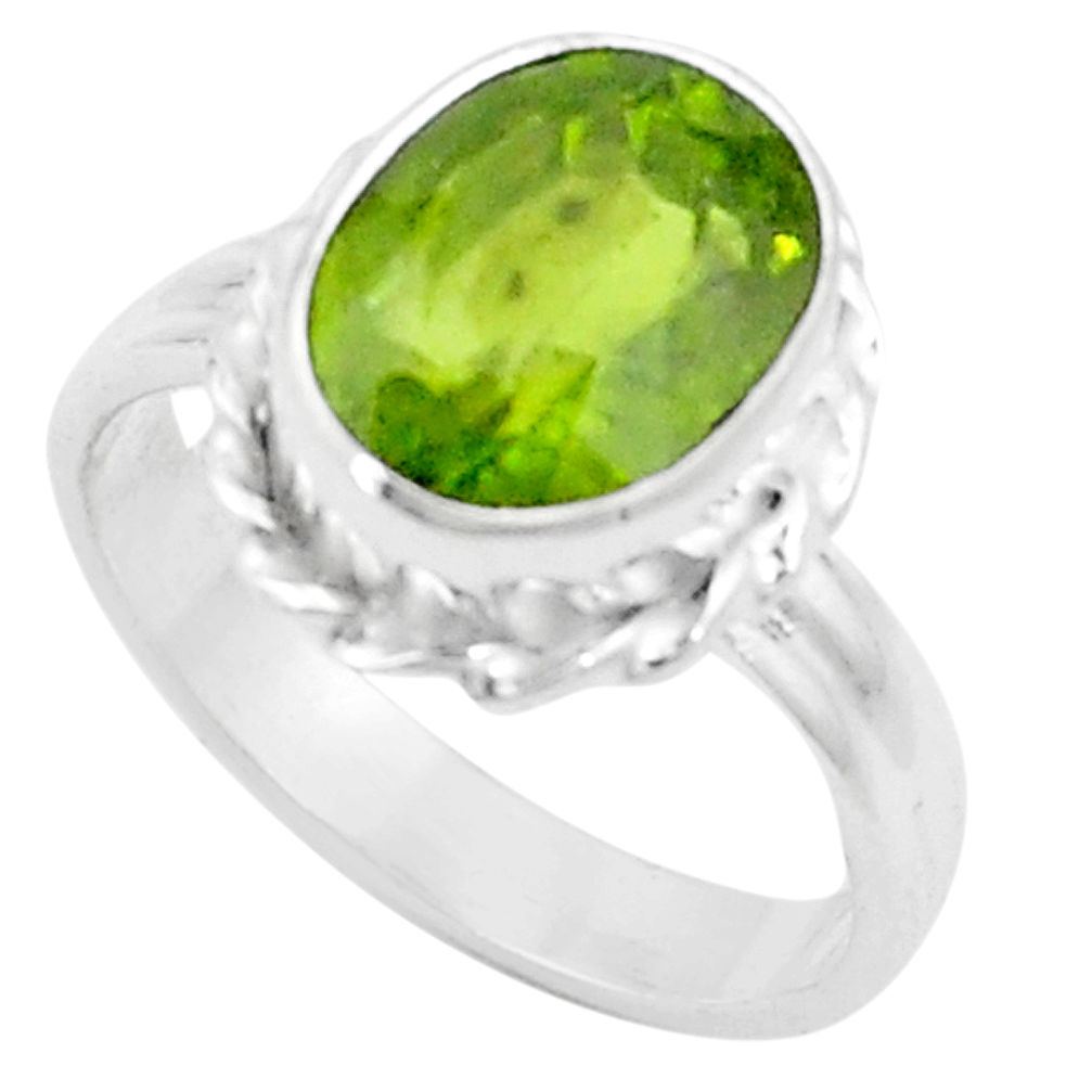 5.38cts natural green peridot 925 silver solitaire ring jewelry size 8 p18963