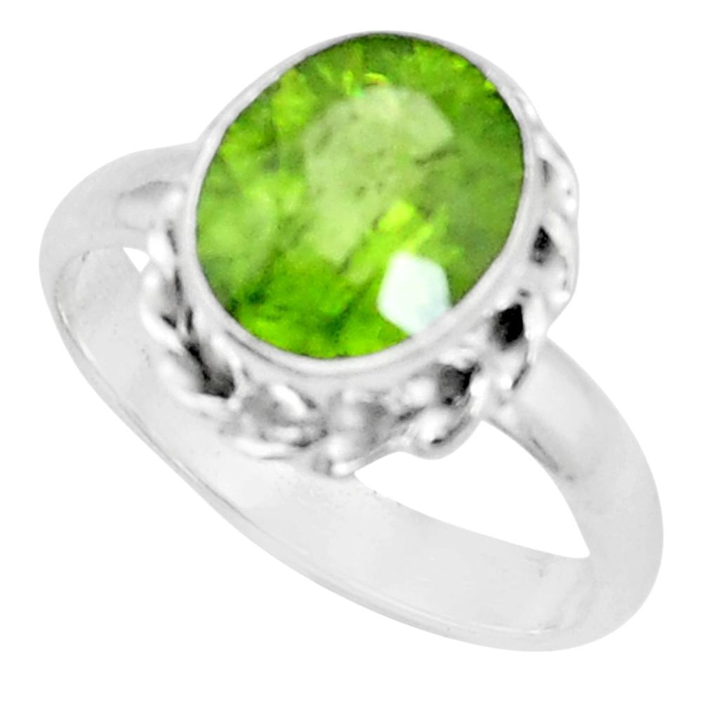 5.38cts natural green peridot 925 silver solitaire ring jewelry size 8.5 p18968