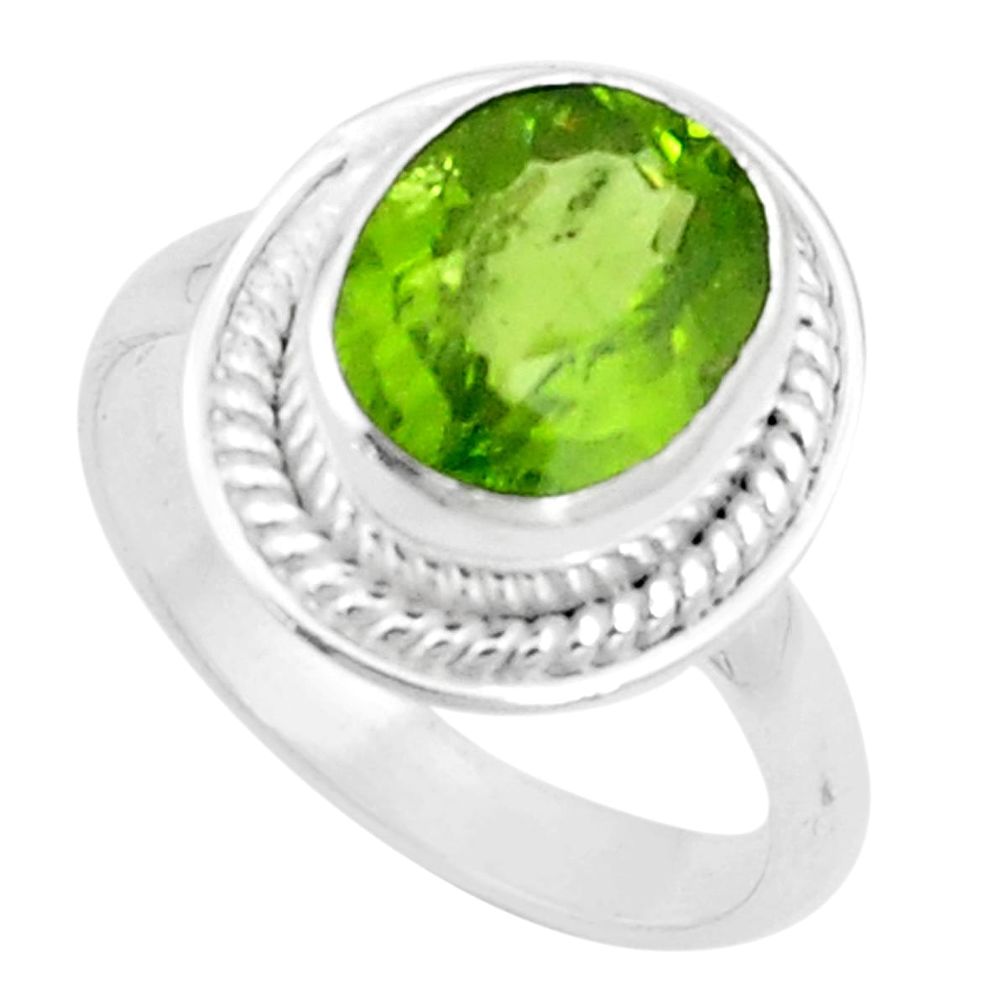 5.52cts natural green peridot 925 silver solitaire ring jewelry size 7.5 p18970