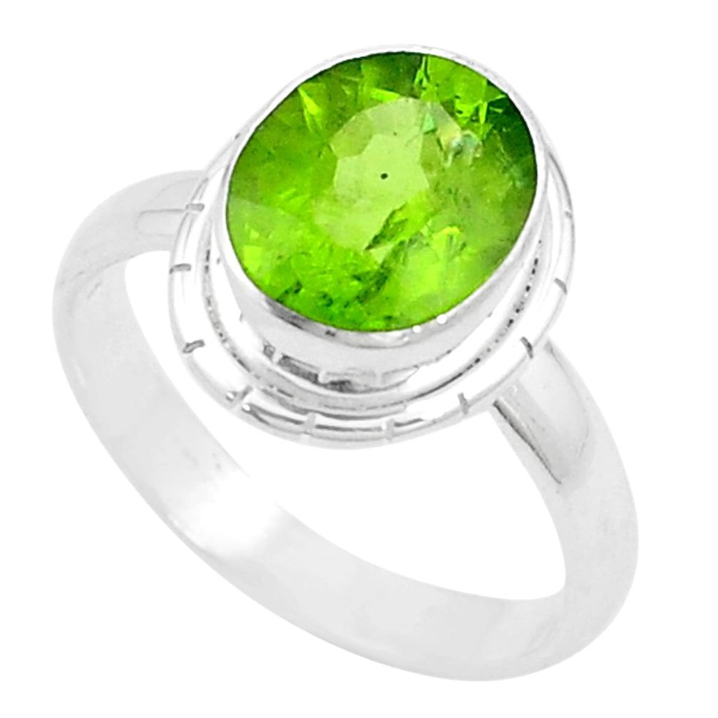 5.50cts natural green peridot 925 silver solitaire ring jewelry size 9 p18976