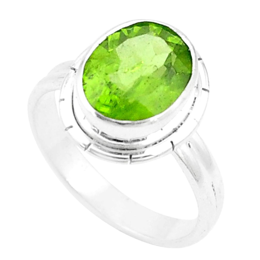 5.13cts natural green peridot 925 silver solitaire ring jewelry size 8.5 p18977