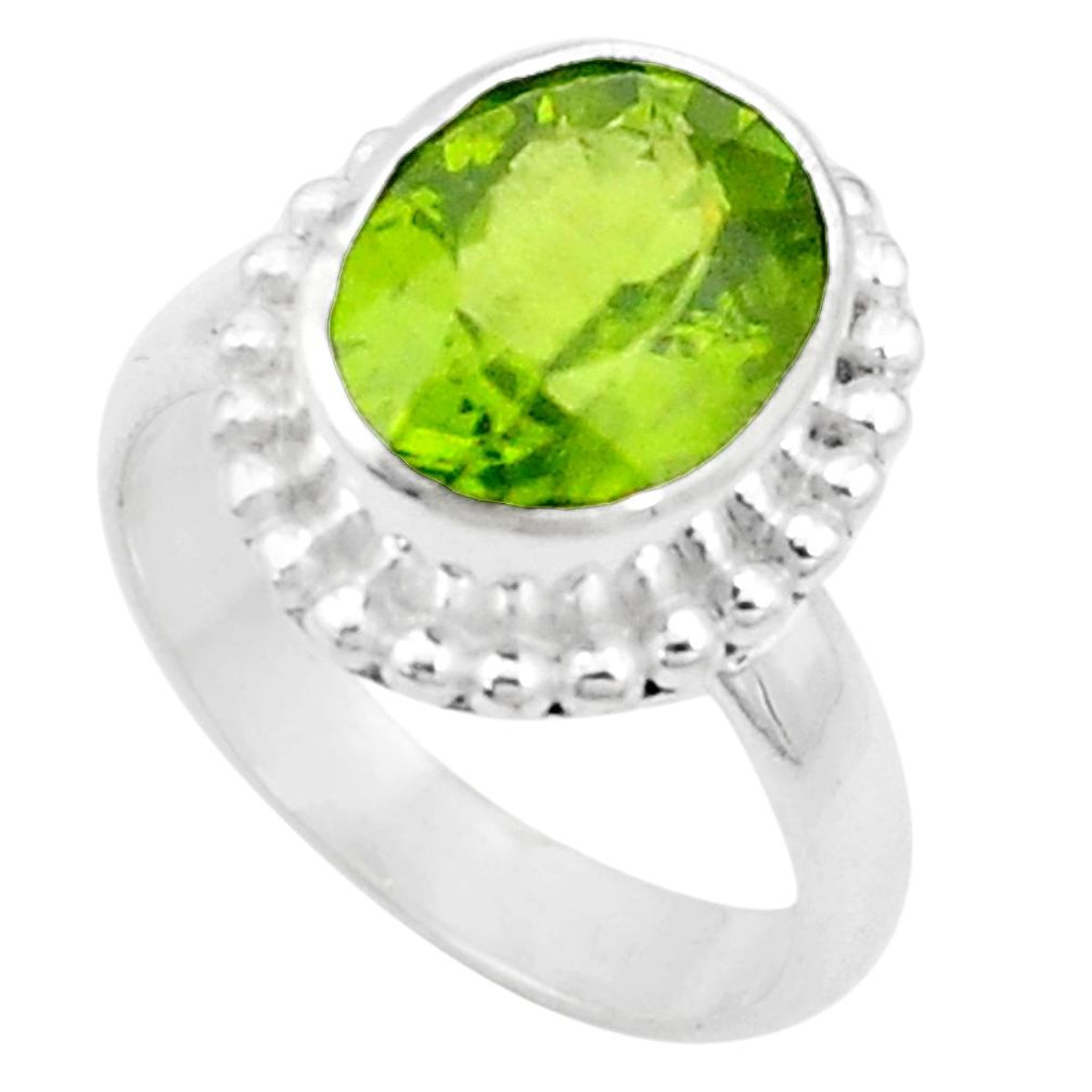 5.31cts natural green peridot 925 sterling silver solitaire ring size 6 p18981