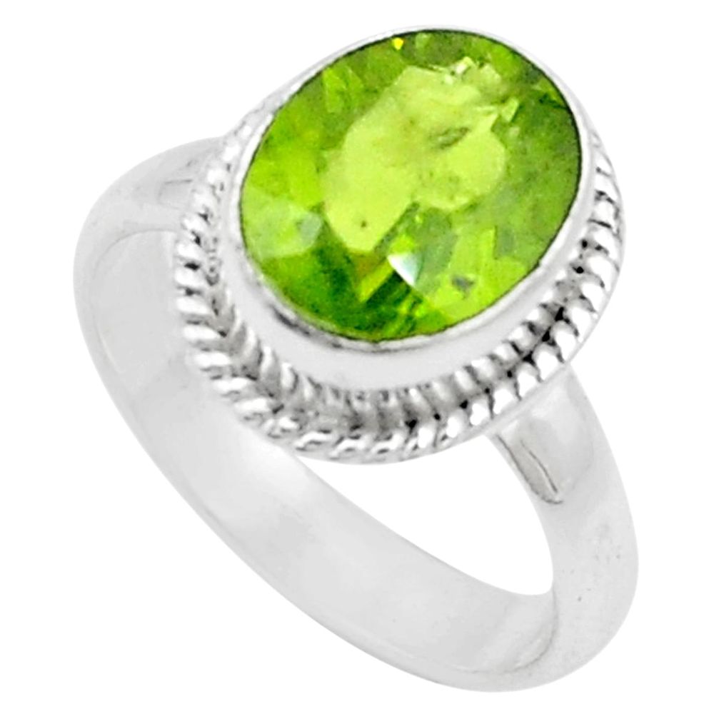 5.36cts natural green peridot 925 sterling silver solitaire ring size 6.5 p18986