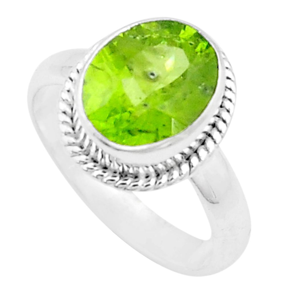 5.12cts natural green peridot 925 sterling silver solitaire ring size 8 p18987