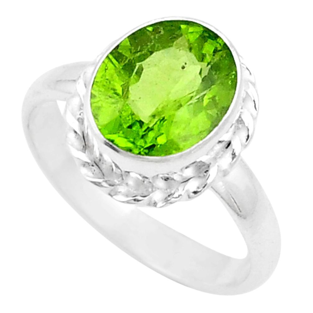 4.92cts natural green peridot 925 sterling silver solitaire ring size 9 p18992