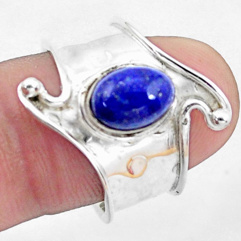 Natural blue lapis lazuli 925 silver adjustable solitaire ring size 7 p19029